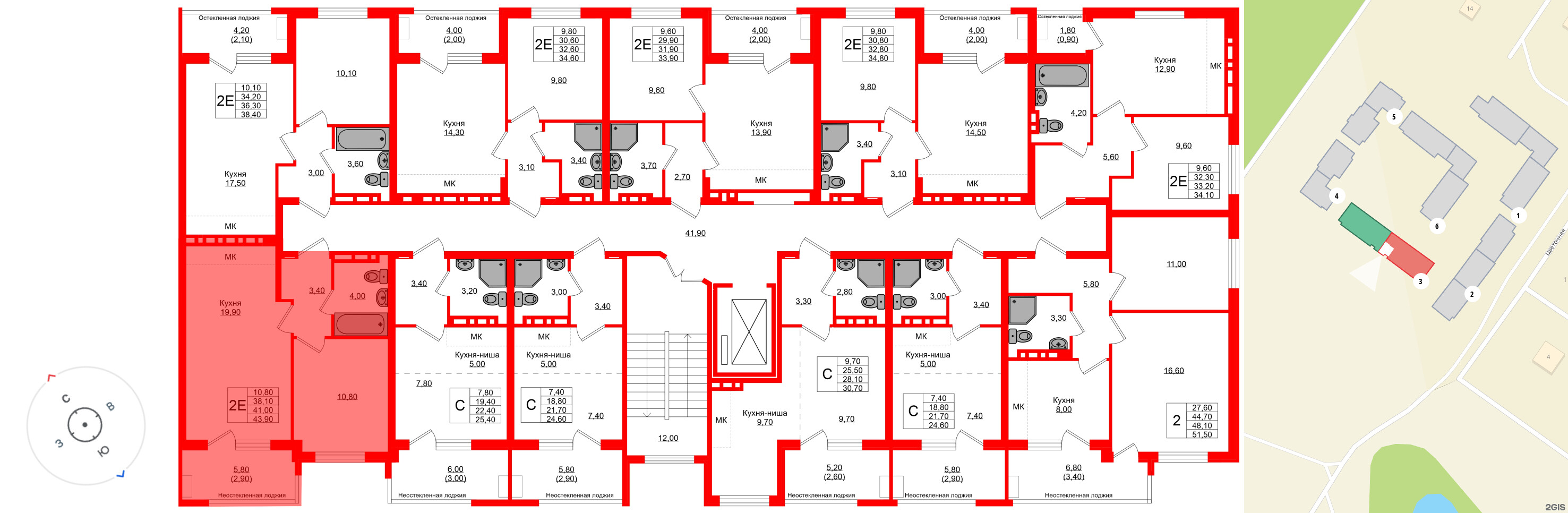 Квартира в ЖК Кроны и Волны, 1 комнатная, 41 м², 4 этаж