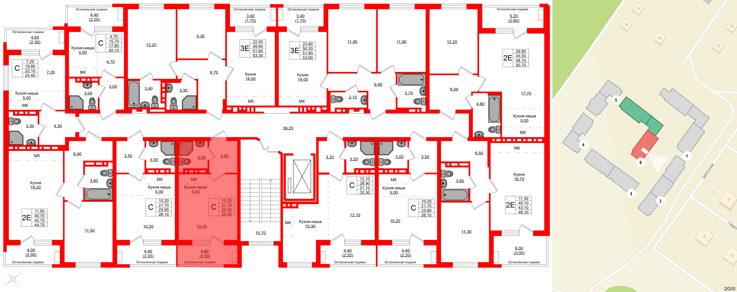 Квартира в ЖК Кроны и Волны, студия, 24 м², 2 этаж