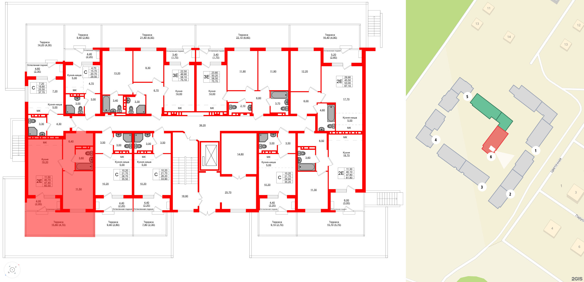Квартира в ЖК Кроны и Волны, 1 комнатная, 47.4 м², 1 этаж
