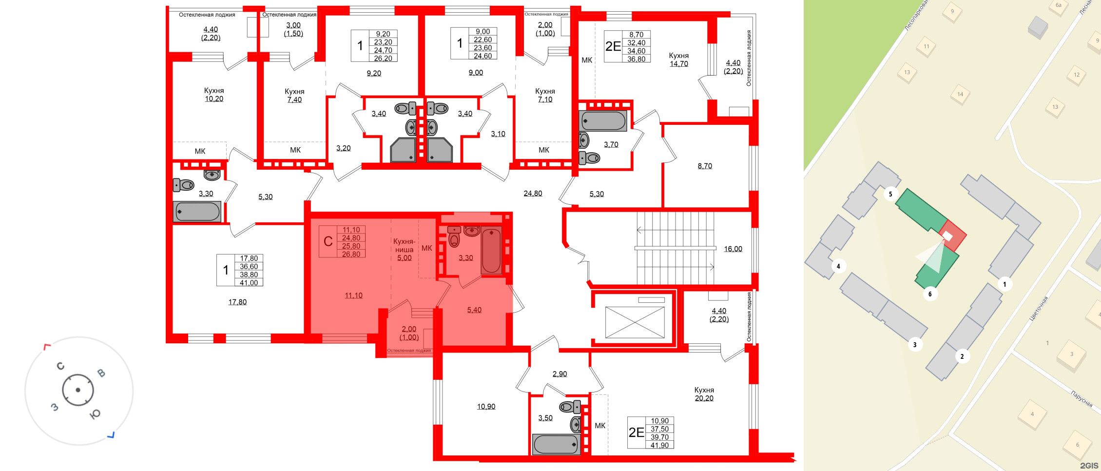 Квартира в ЖК Кроны и Волны, студия, 25.8 м², 2 этаж