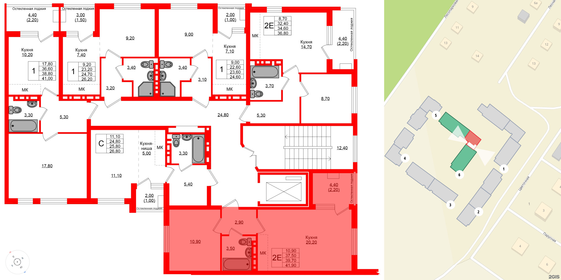 Квартира в ЖК Кроны и Волны, 1 комнатная, 39.7 м², 4 этаж