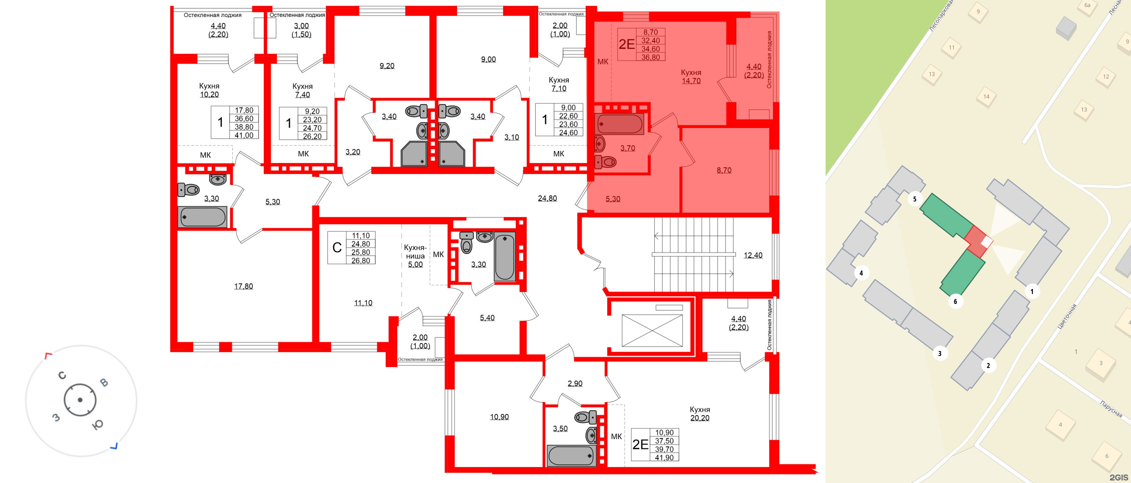 Квартира в ЖК Кроны и Волны, 1 комнатная, 34.6 м², 4 этаж