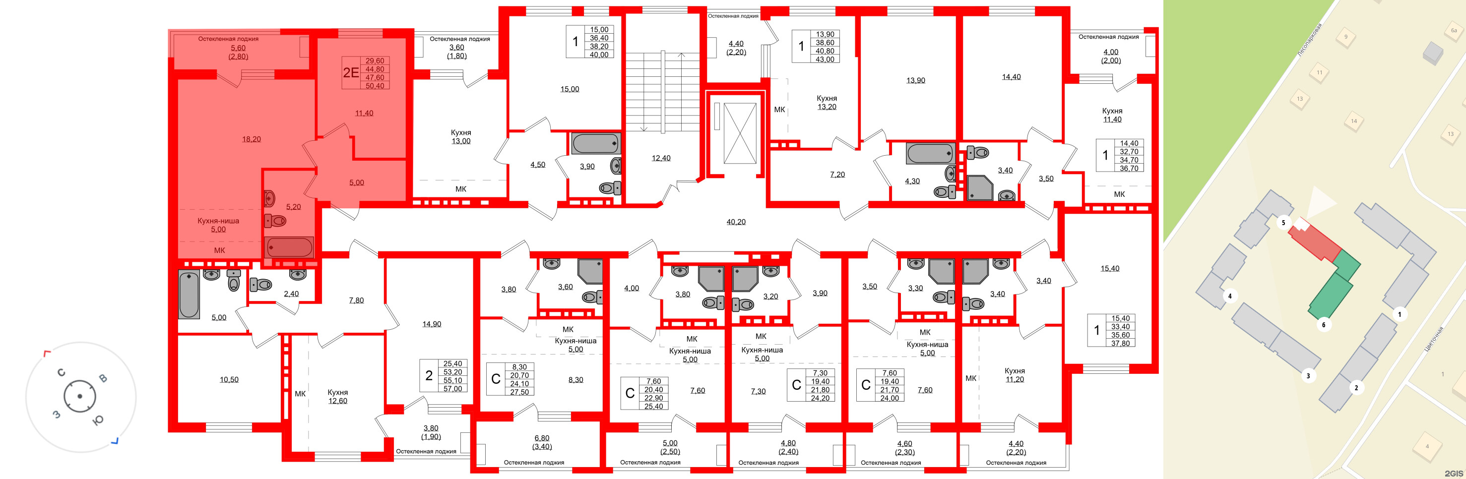Квартира в ЖК Кроны и Волны, 2 комнатная, 47.6 м², 4 этаж