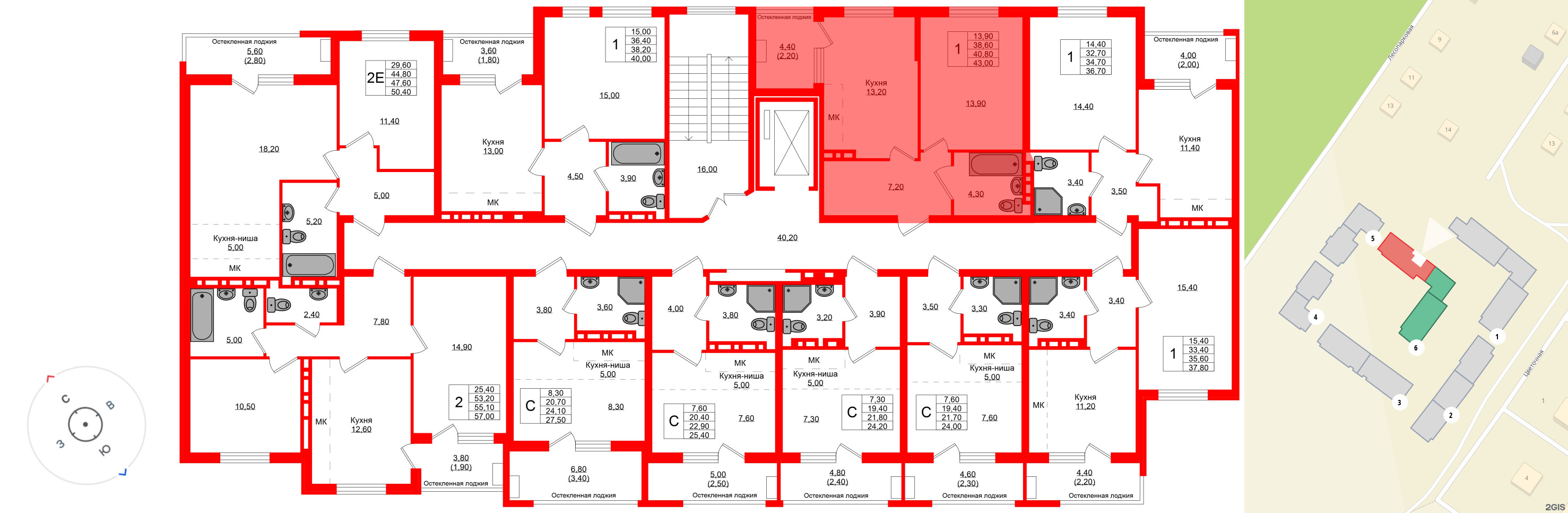 Квартира в ЖК Кроны и Волны, 1 комнатная, 40.8 м², 3 этаж