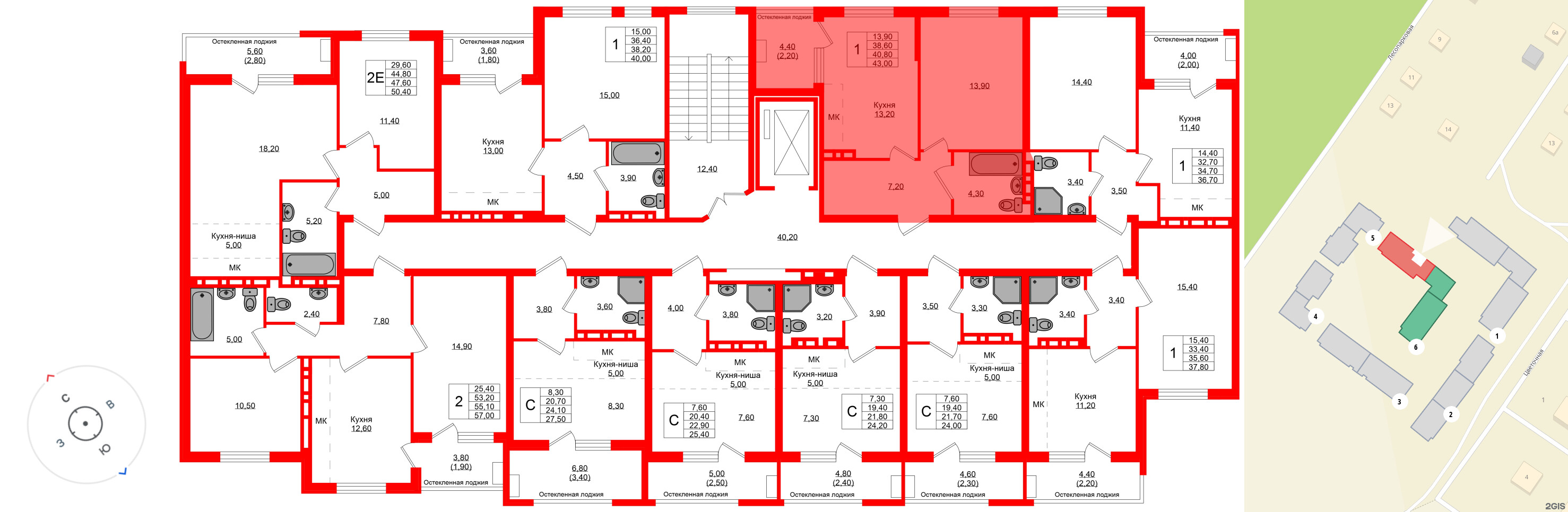 Квартира в ЖК Кроны и Волны, 1 комнатная, 40.8 м², 4 этаж