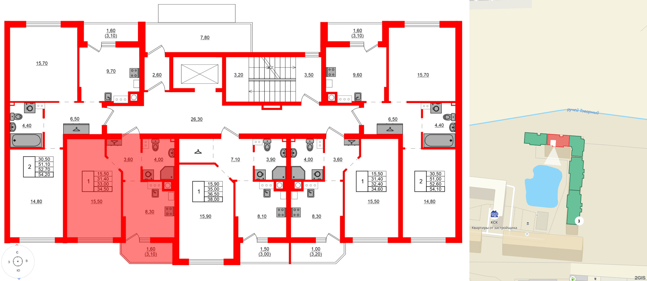 Квартира в ЖК Левада, 1 комнатная, 33 м², 2 этаж
