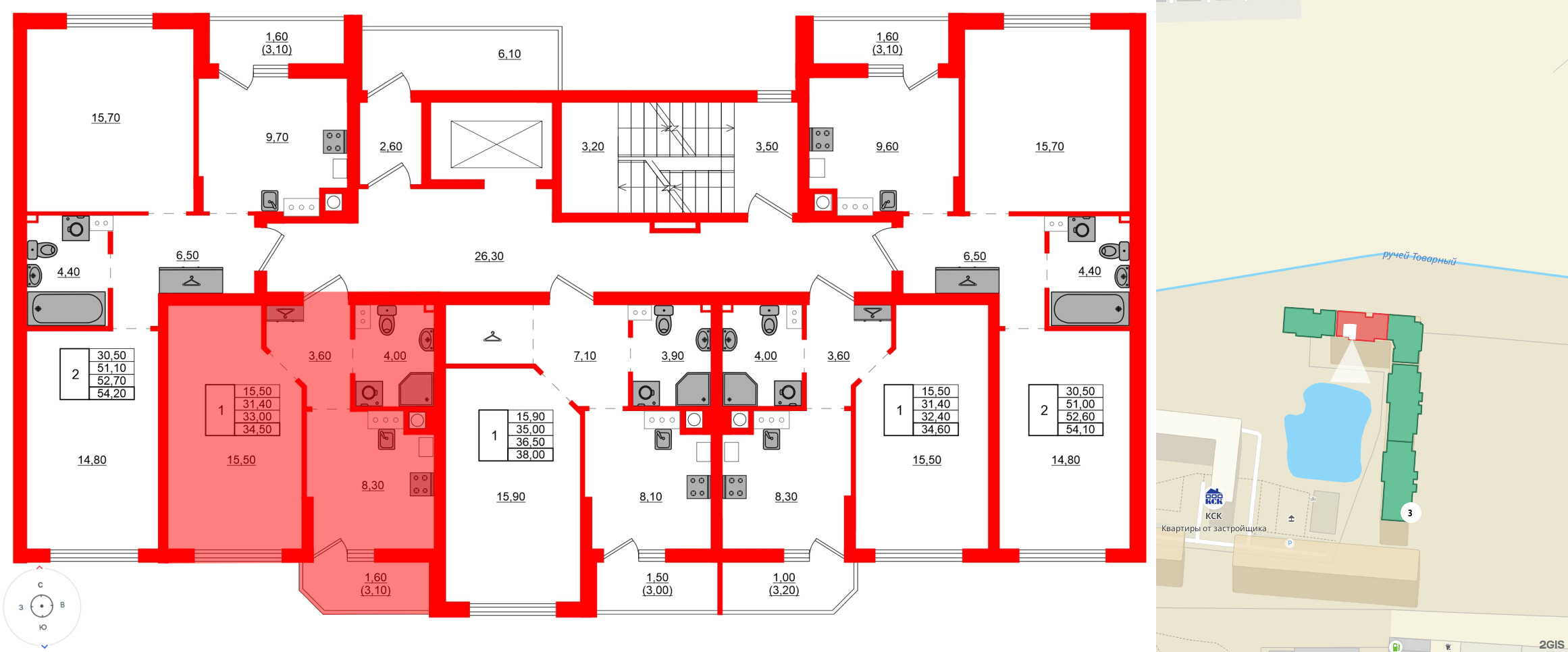 Квартира в ЖК Левада, 1 комнатная, 33 м², 9 этаж