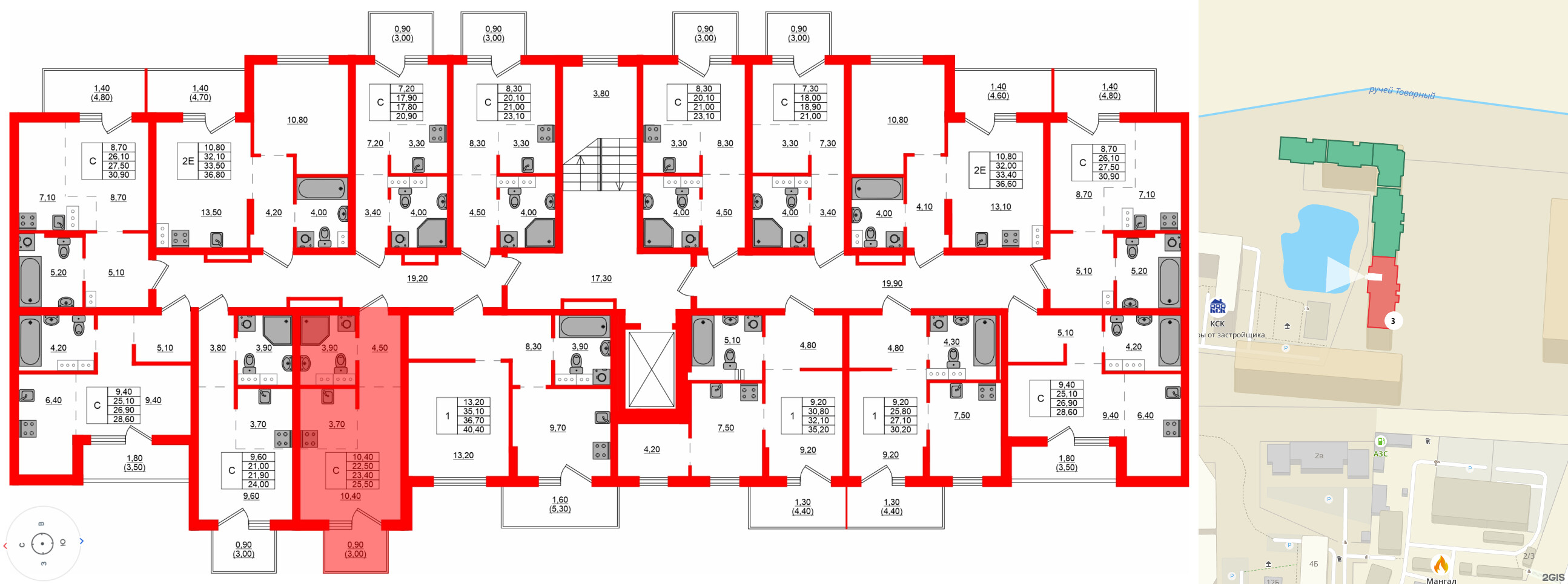 Квартира в ЖК Левада, студия, 23.4 м², 2 этаж