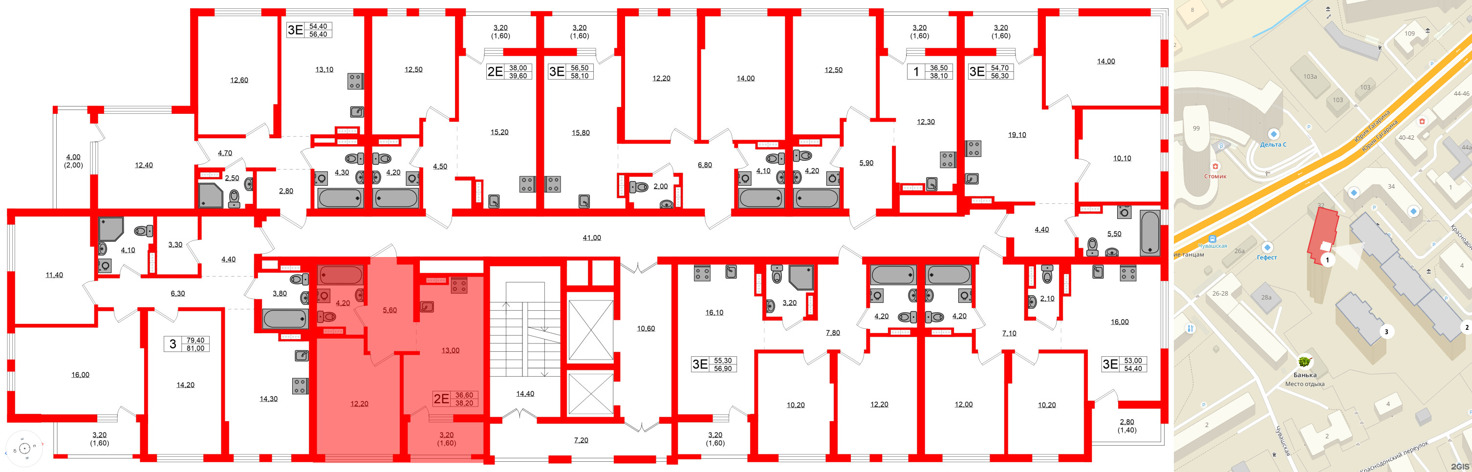 Квартира в ЖК Гагарина 30, 1 комнатная, 36.6 м², 6 этаж