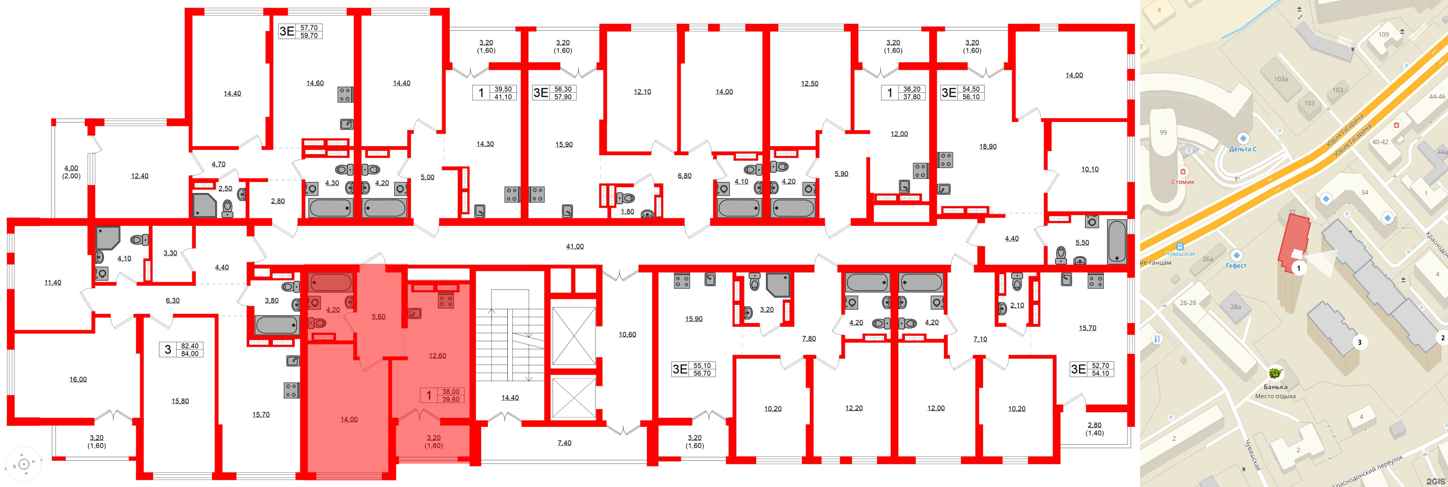 Квартира в ЖК Гагарина 30, 1 комнатная, 38 м², 18 этаж