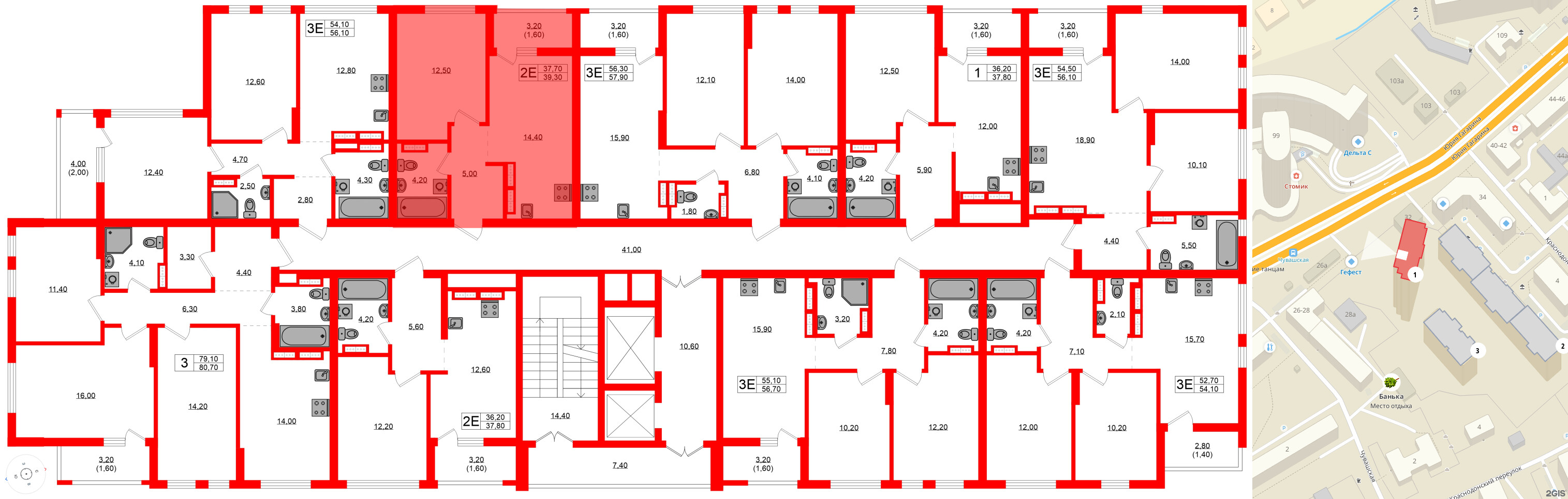 Квартира в ЖК Гагарина 30, 1 комнатная, 37.7 м², 10 этаж