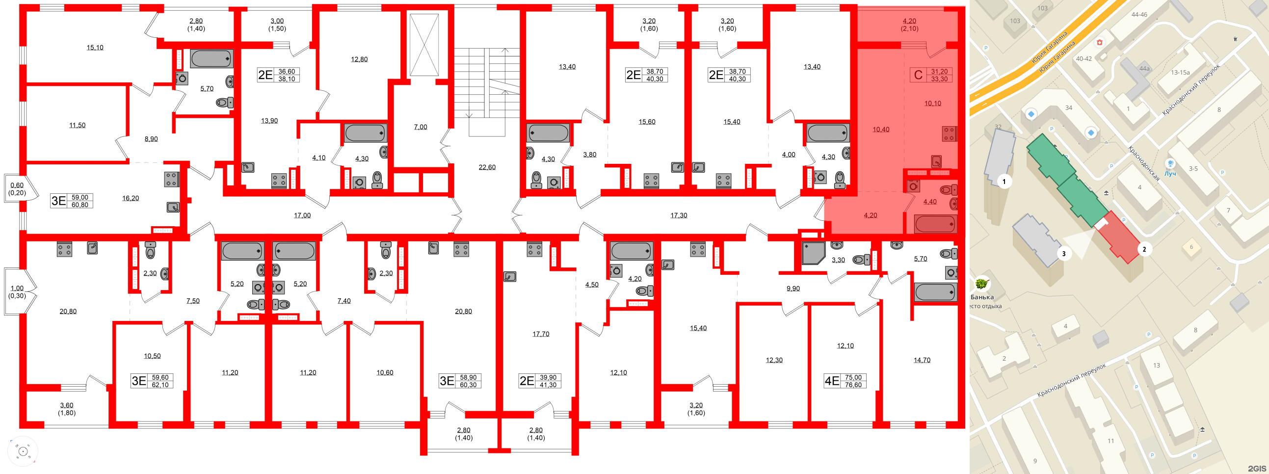 Квартира в ЖК Гагарина 30, студия, 31.2 м², 7 этаж