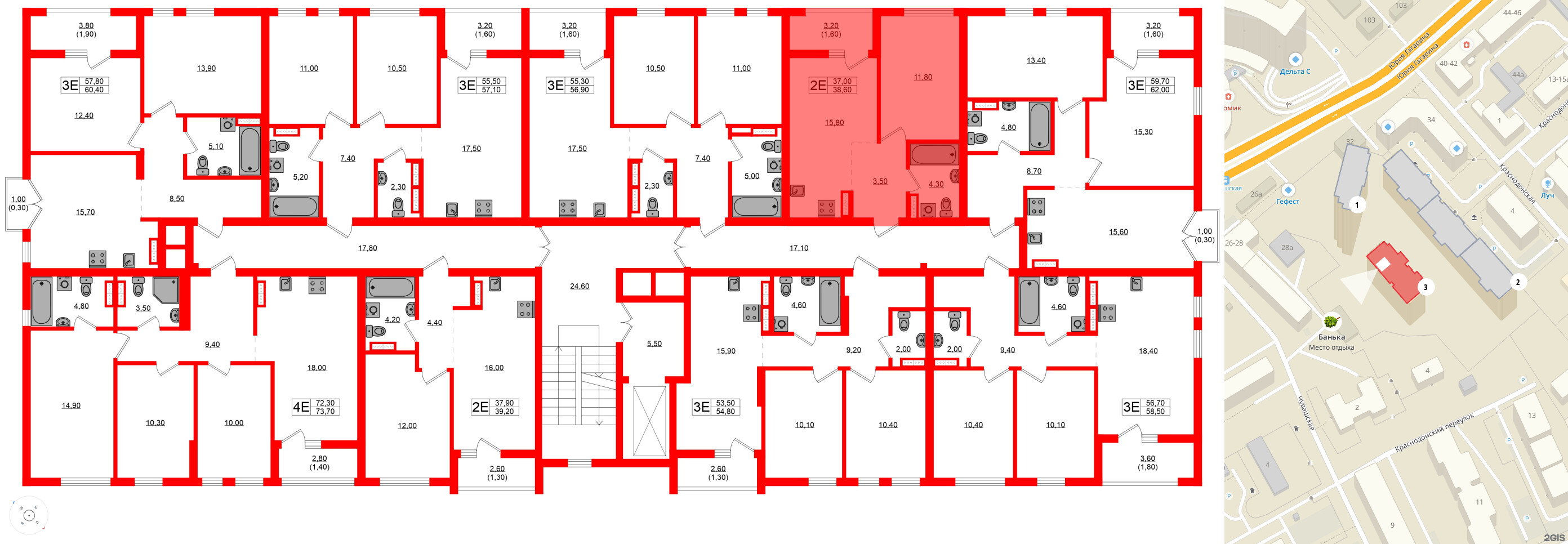 Квартира в ЖК Гагарина 30, 1 комнатная, 37 м², 7 этаж