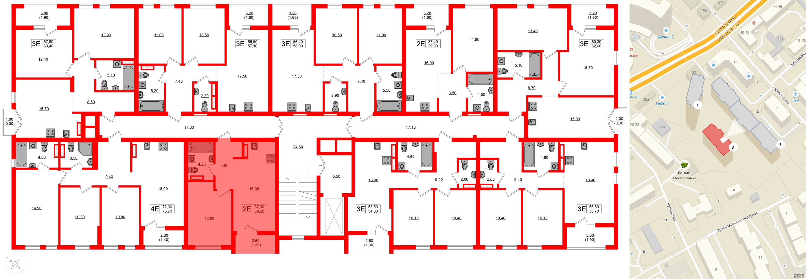 Квартира в ЖК Гагарина 30, 1 комнатная, 37.9 м², 2 этаж