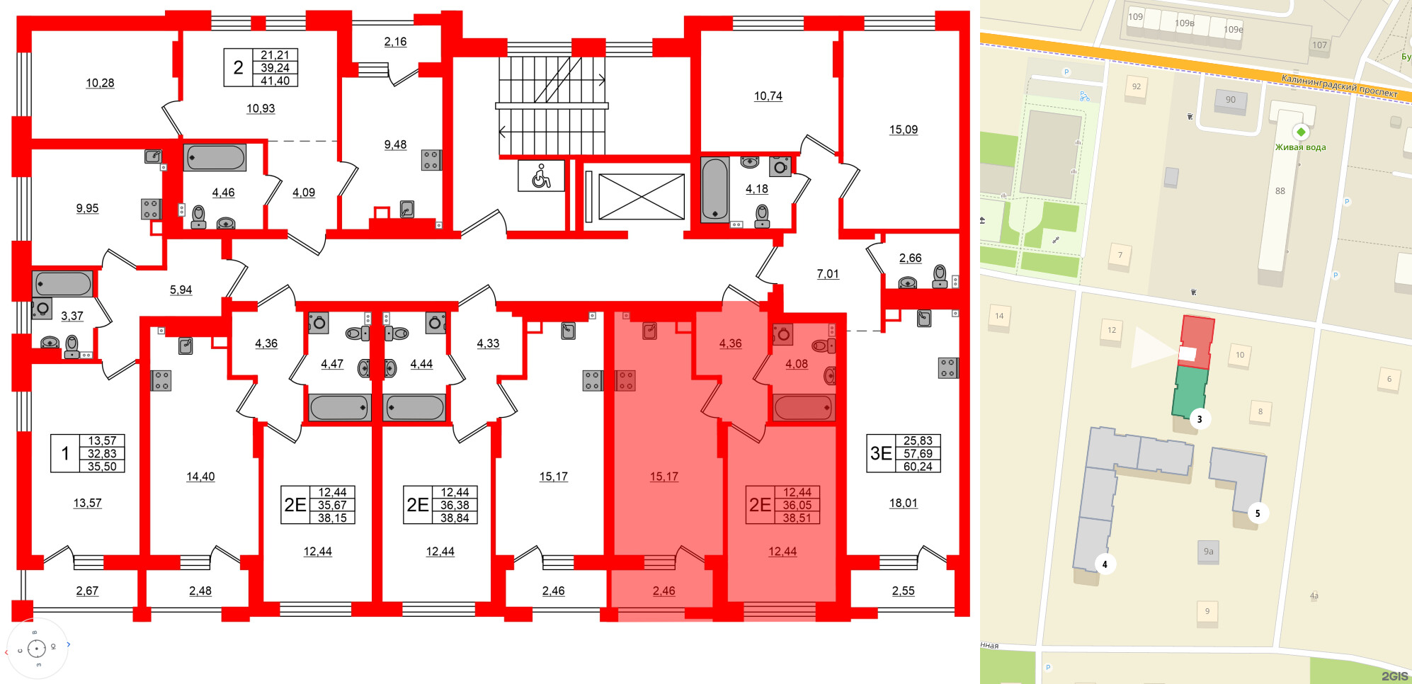 Квартира в ЖК «Новая история», 1 комнатная, 38.51 м², 3 этаж