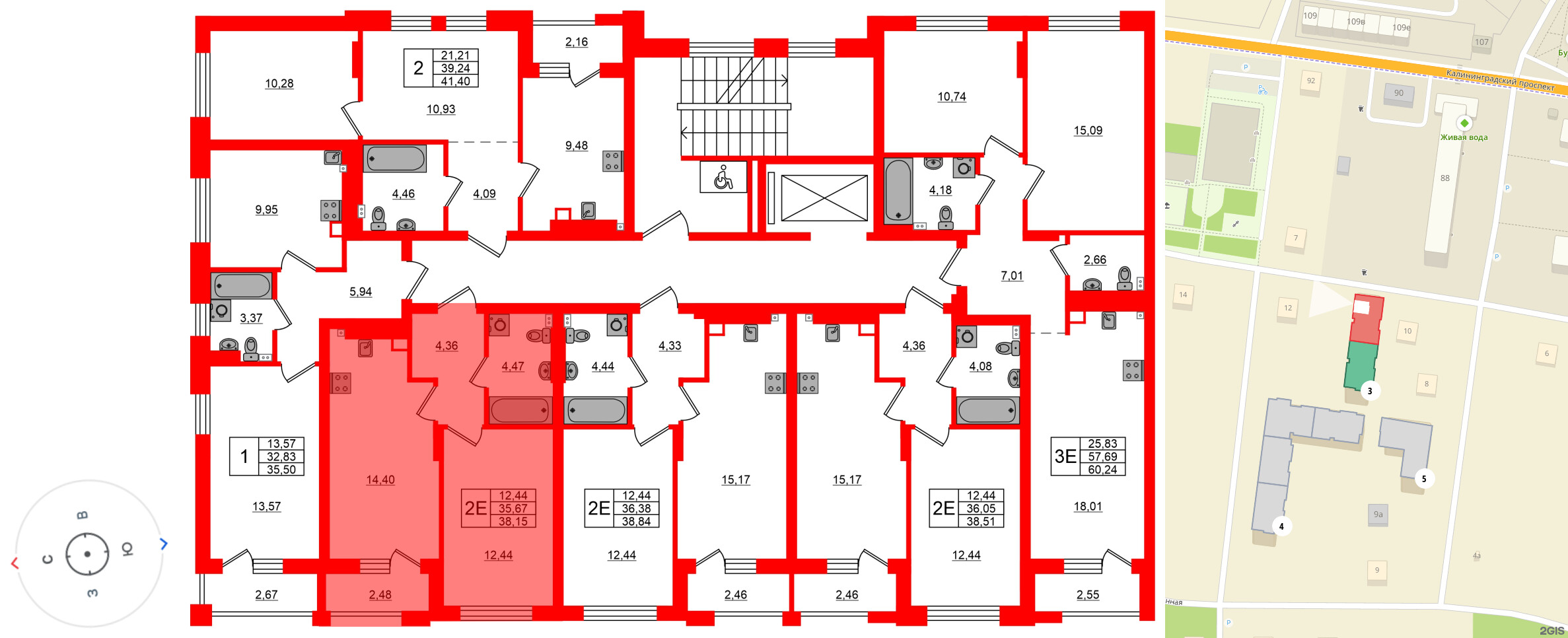 Квартира в ЖК «Новая история», 1 комнатная, 38.15 м², 3 этаж