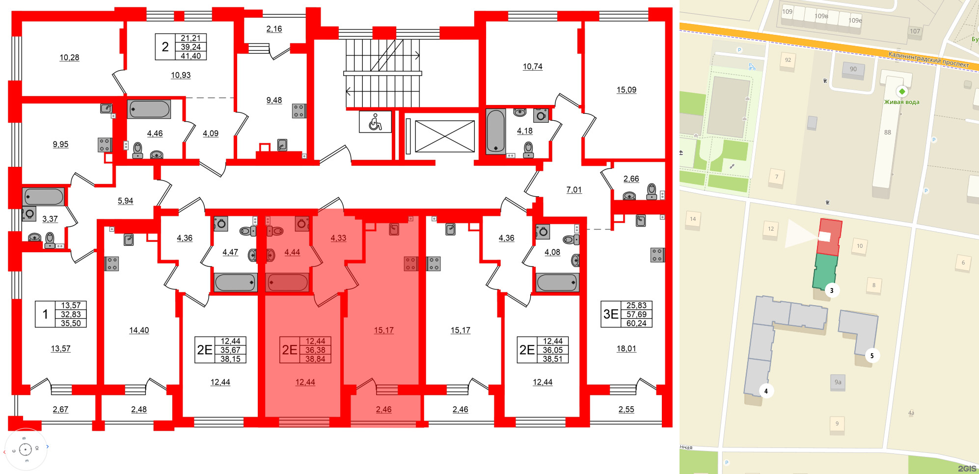 Квартира в ЖК «Новая история», 1 комнатная, 38.84 м², 4 этаж
