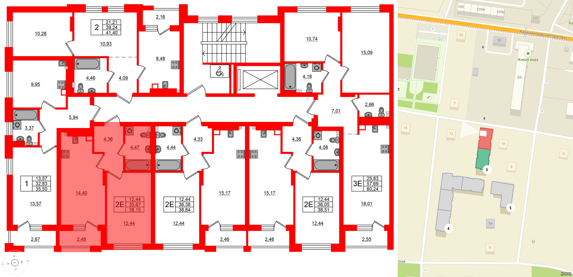 Квартира в ЖК «Новая история», 1 комнатная, 38.15 м², 2 этаж
