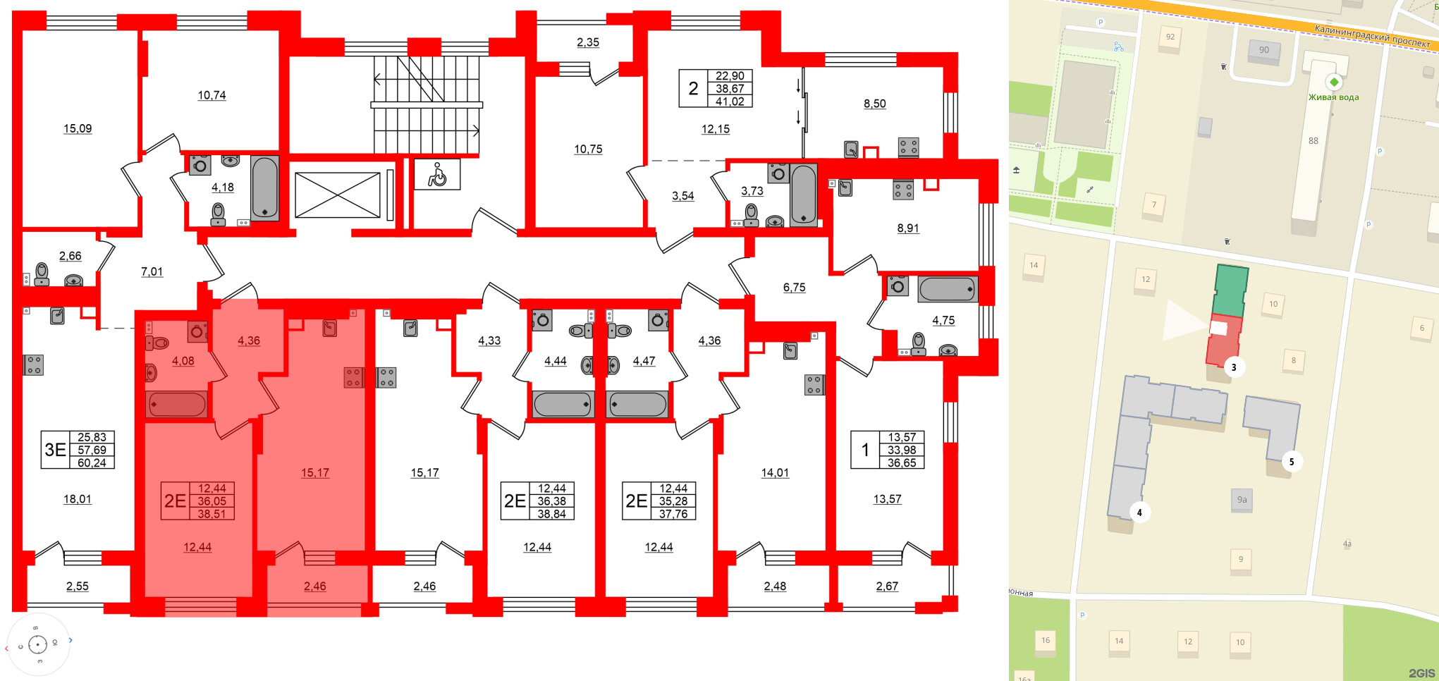 Квартира в ЖК «Новая история», 1 комнатная, 38.51 м², 2 этаж