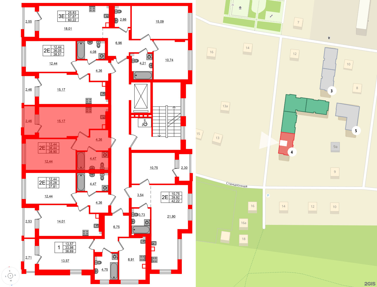 Квартира в ЖК «Новая история», 1 комнатная, 38.9 м², 2 этаж