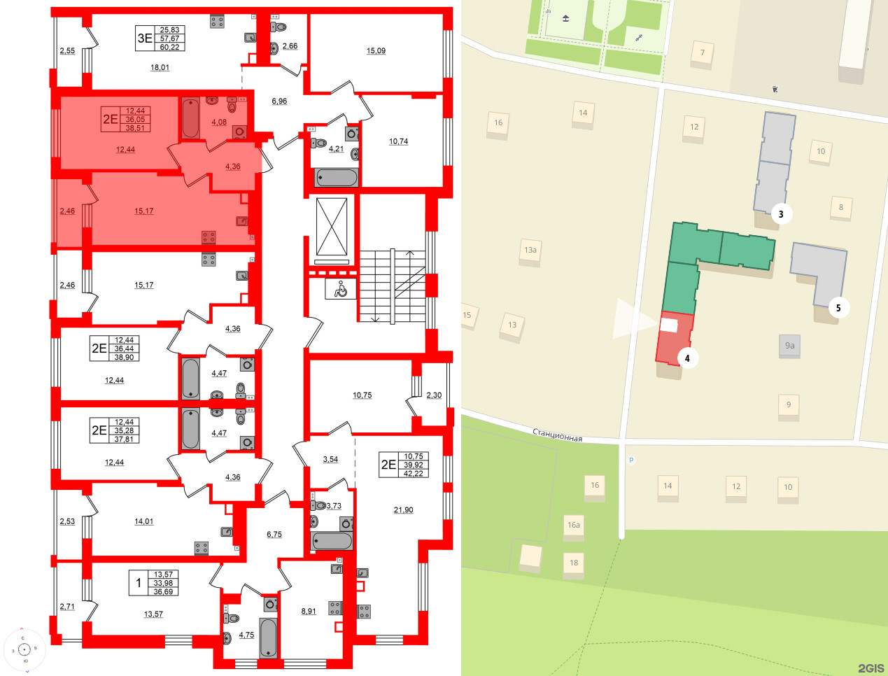 Квартира в ЖК «Новая история», 1 комнатная, 38.51 м², 2 этаж