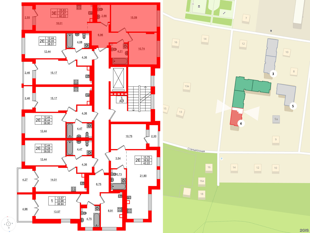 Квартира в ЖК «Новая история», 2 комнатная, 60.22 м², 5 этаж