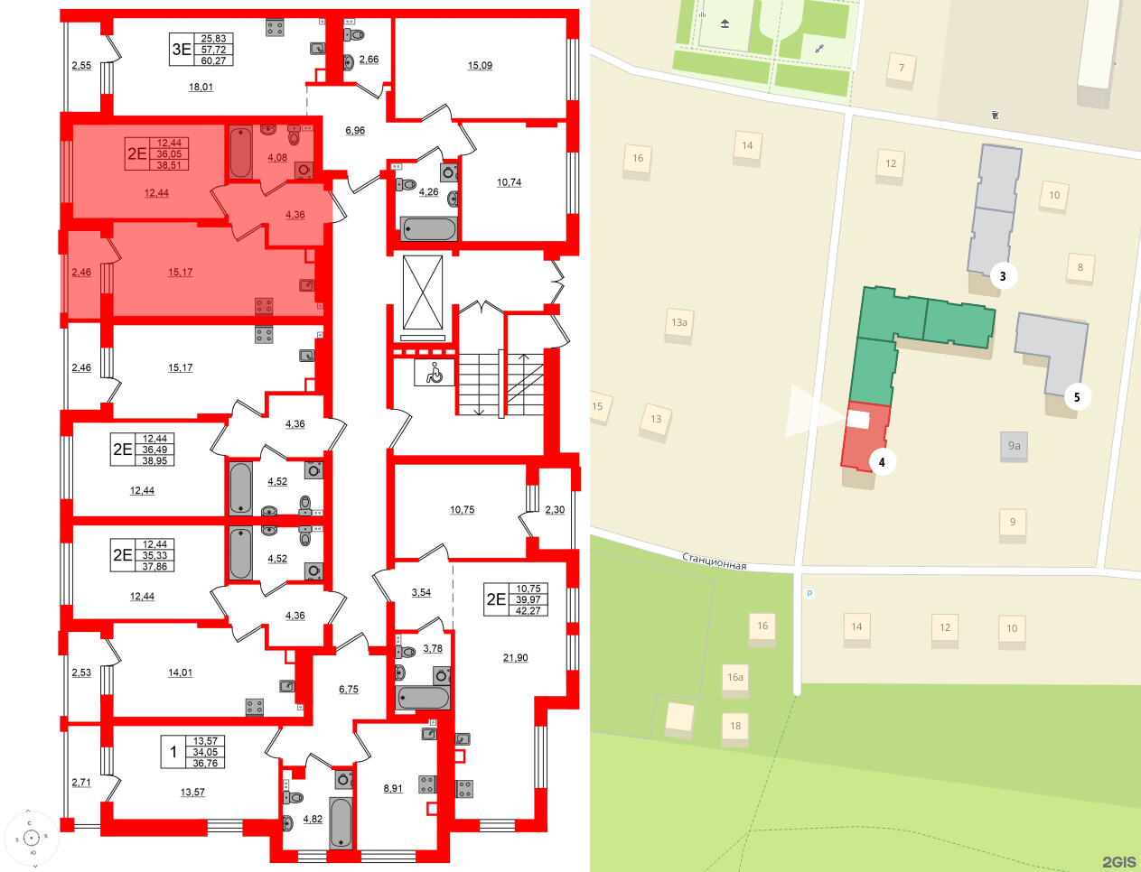 Квартира в ЖК «Новая история», 1 комнатная, 38.51 м², 1 этаж