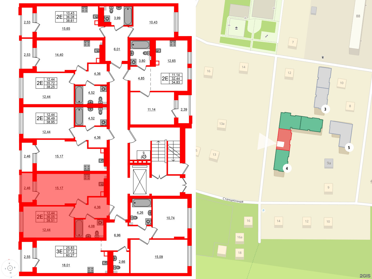 Квартира в ЖК «Новая история», 1 комнатная, 38.51 м², 1 этаж