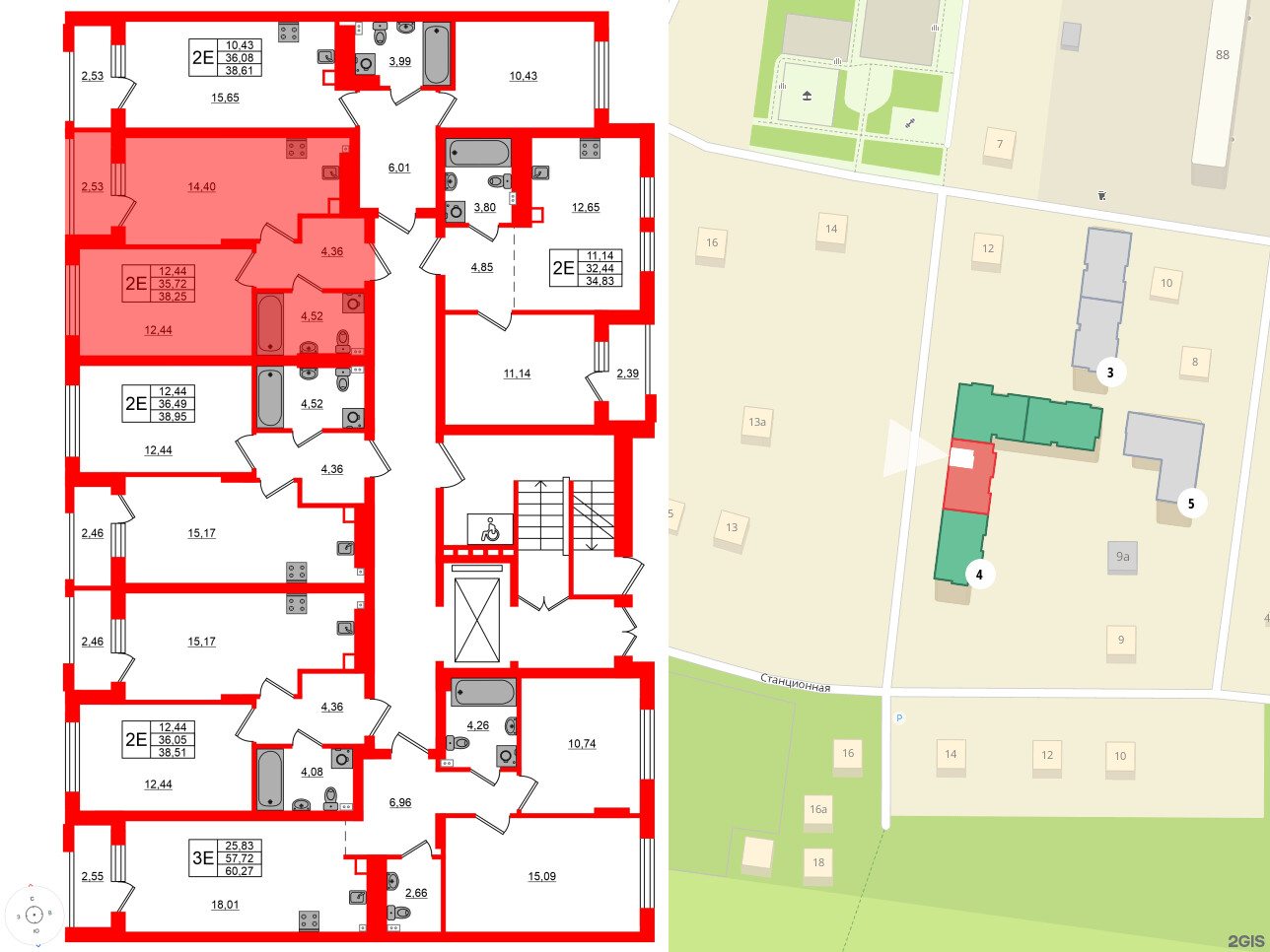 Квартира в ЖК «Новая история», 1 комнатная, 38.25 м², 1 этаж