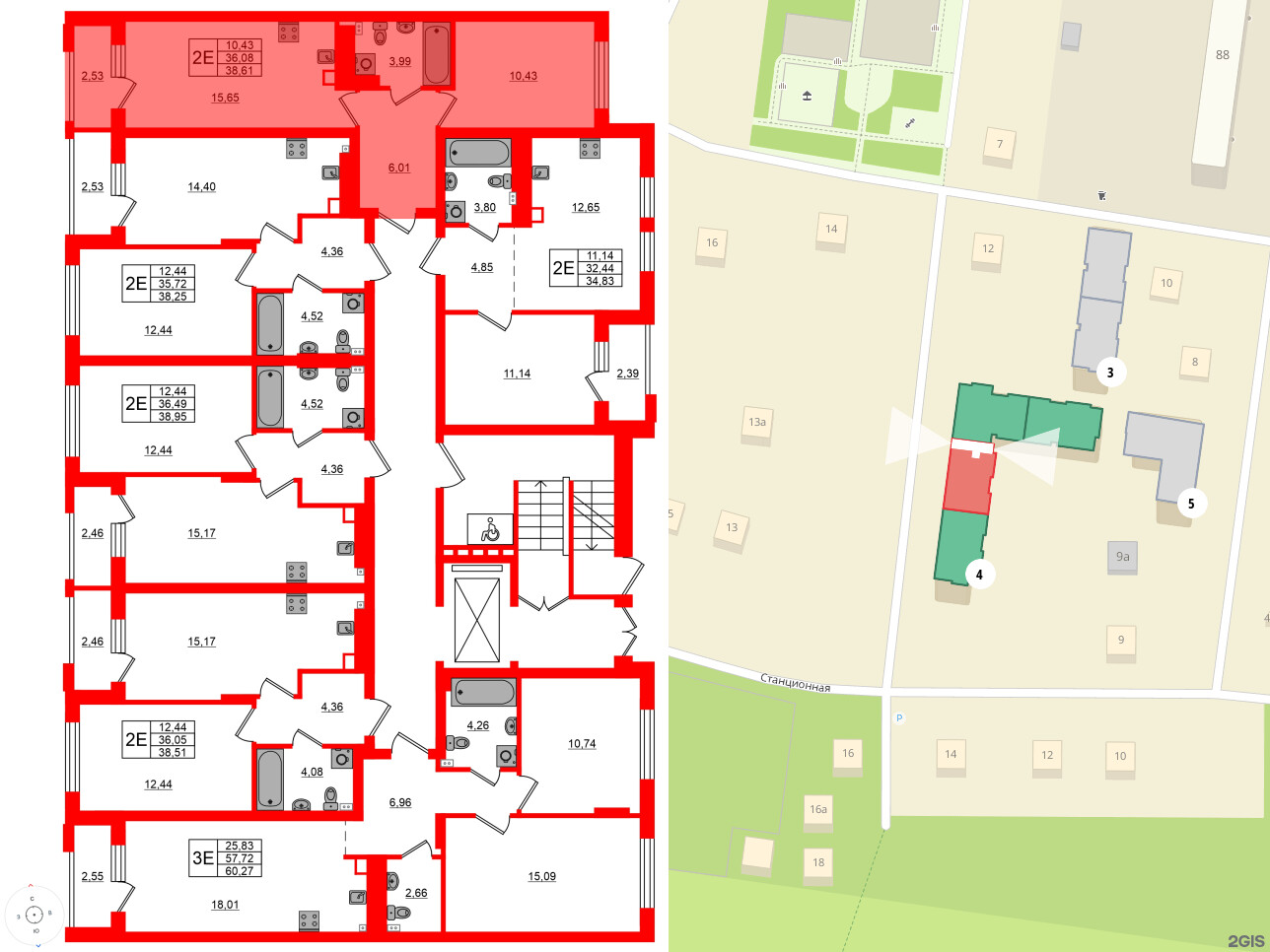 Квартира в ЖК «Новая история», 1 комнатная, 38.61 м², 1 этаж