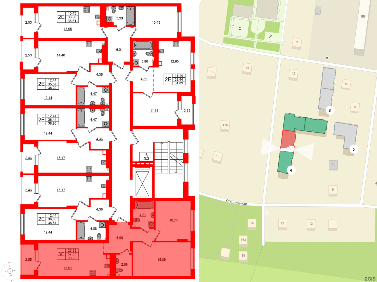 Квартира в ЖК «Новая история», 2 комнатная, 60.22 м², 2 этаж