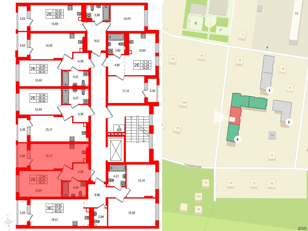 Квартира в ЖК «Новая история», 1 комнатная, 38.51 м², 2 этаж