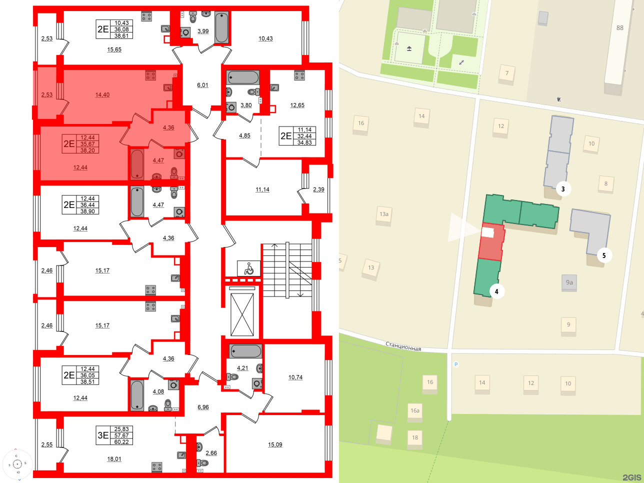 Квартира в ЖК «Новая история», 1 комнатная, 38.2 м², 2 этаж