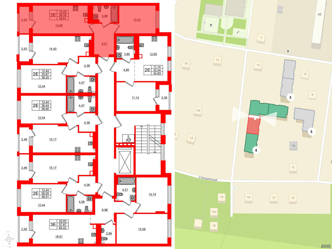 Квартира в ЖК «Новая история», 1 комнатная, 38.61 м², 2 этаж