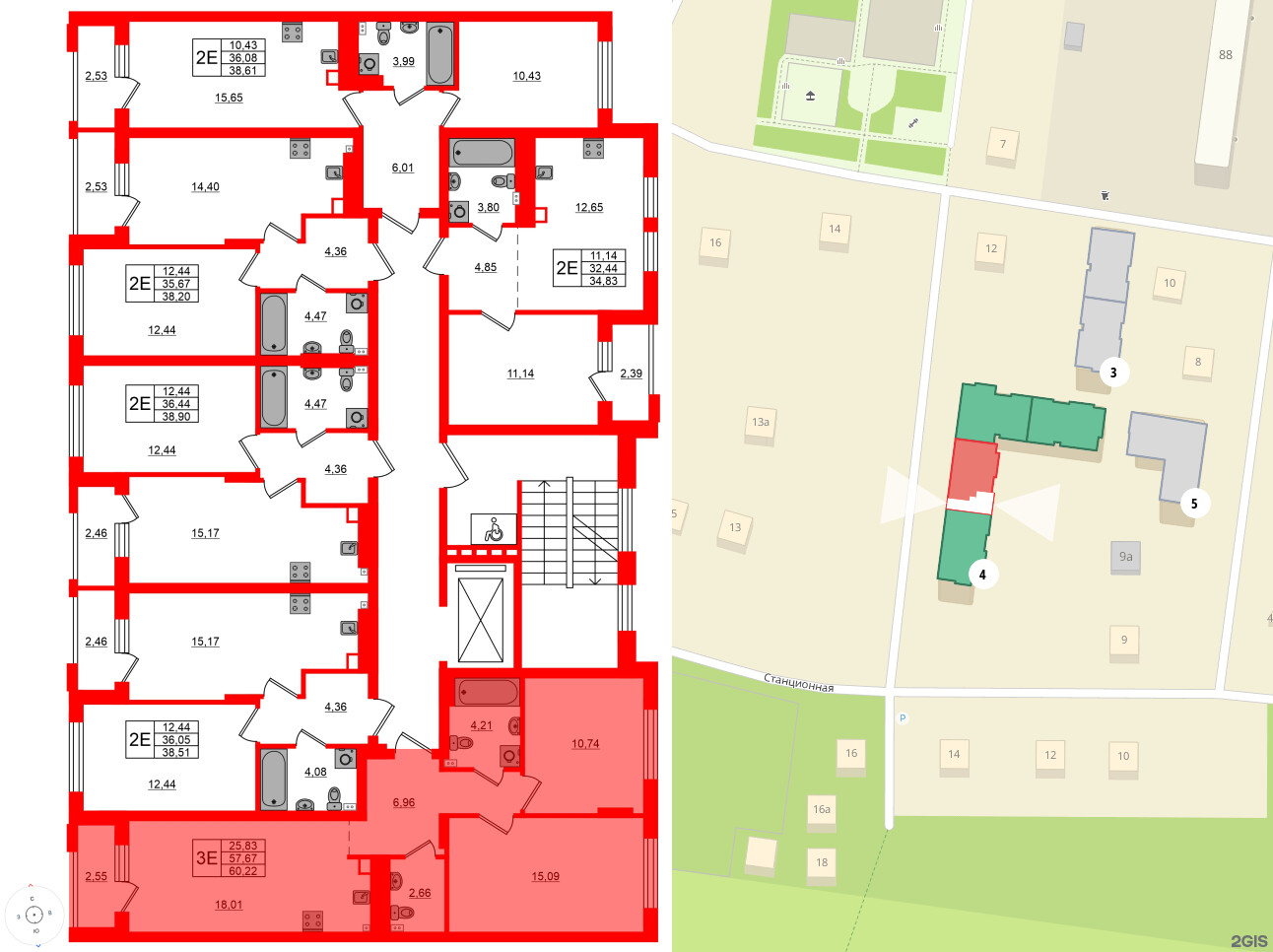 Квартира в ЖК «Новая история», 2 комнатная, 60.22 м², 3 этаж