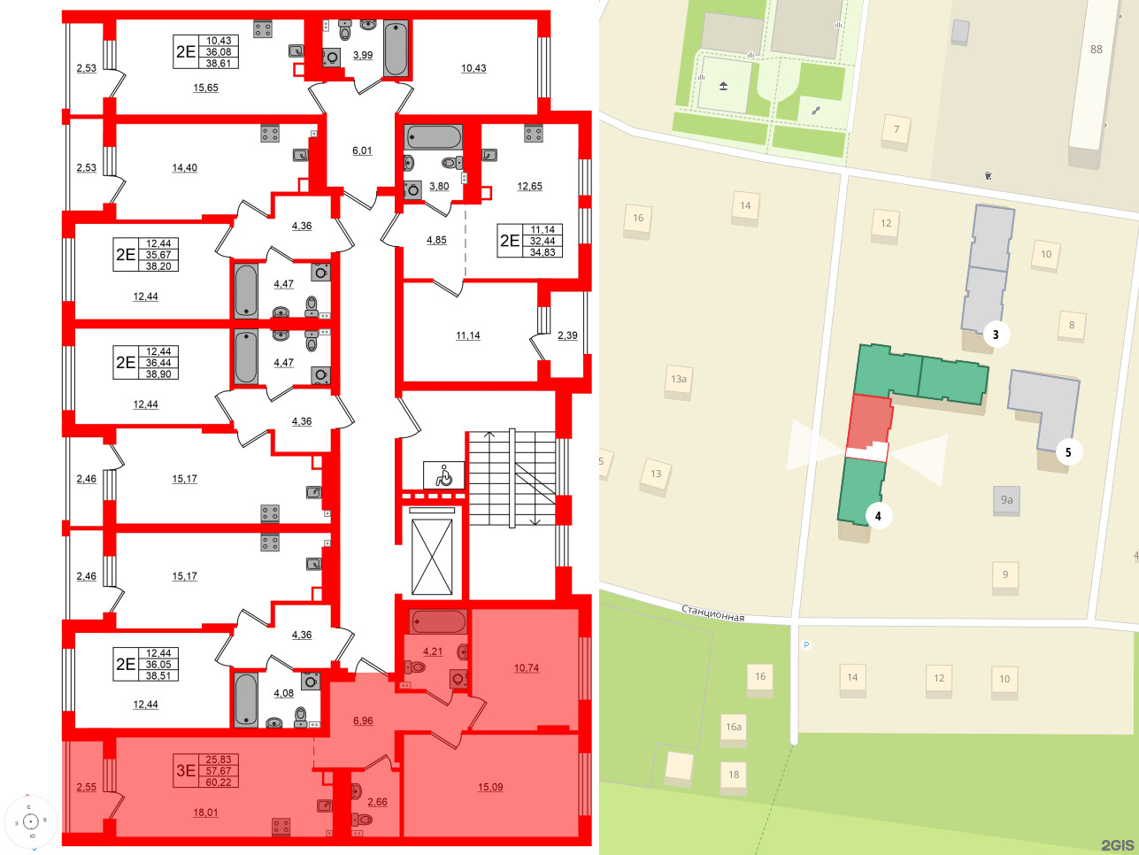 Квартира в ЖК «Новая история», 2 комнатная, 60.22 м², 5 этаж