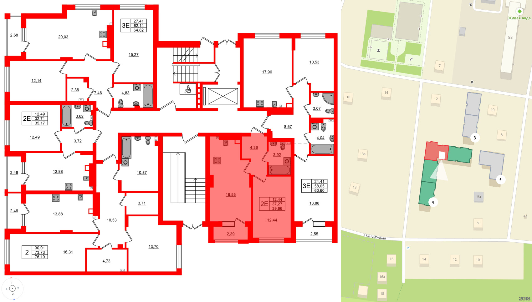Квартира в ЖК «Новая история», 1 комнатная, 39.66 м², 1 этаж