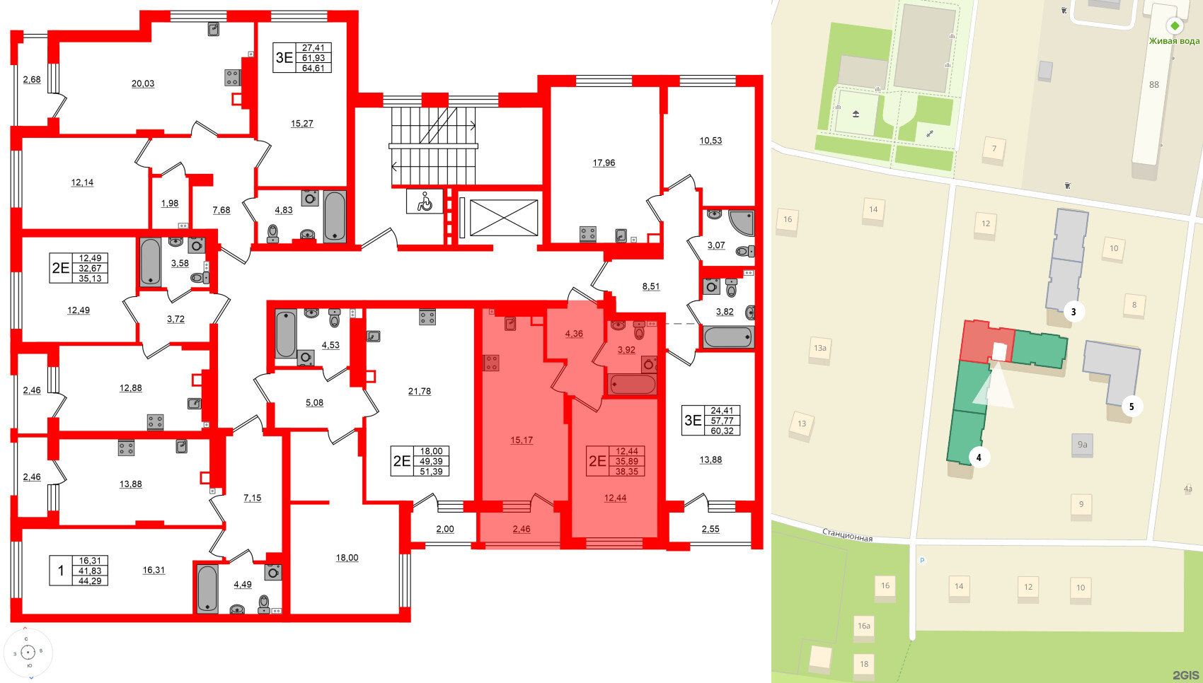 Квартира в ЖК «Новая история», 1 комнатная, 38.35 м², 2 этаж