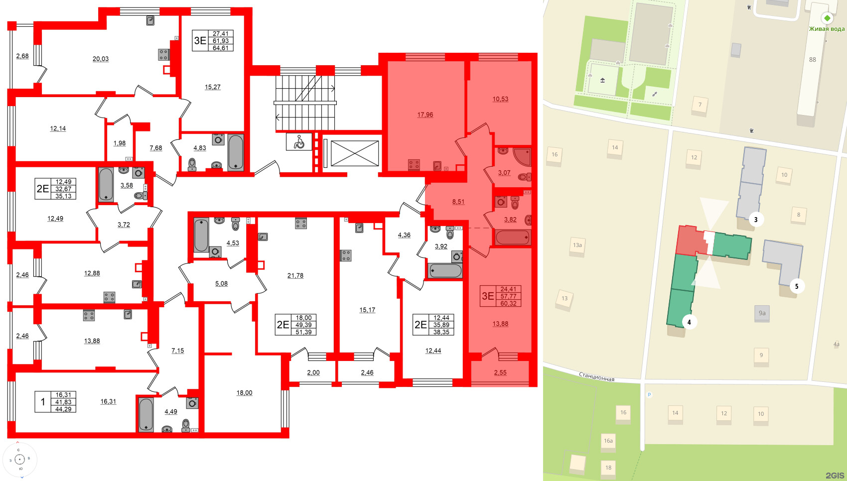 Квартира в ЖК «Новая история», 2 комнатная, 60.32 м², 3 этаж