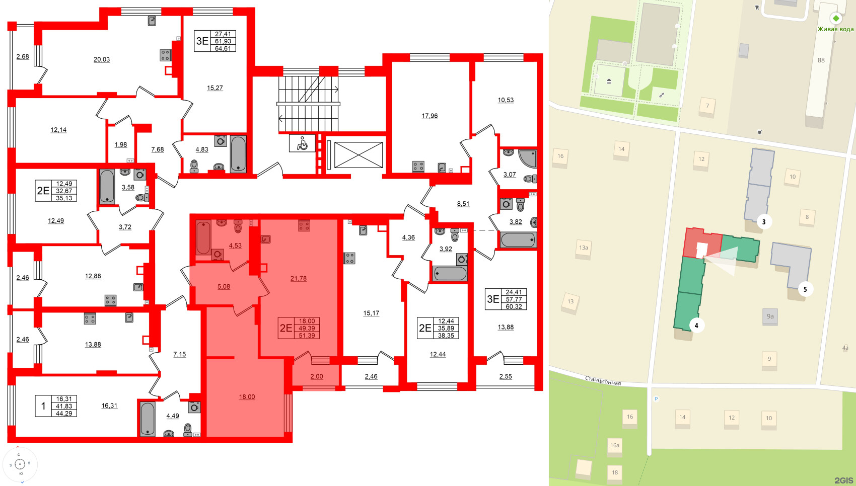 Квартира в ЖК «Новая история», 1 комнатная, 51.39 м², 3 этаж