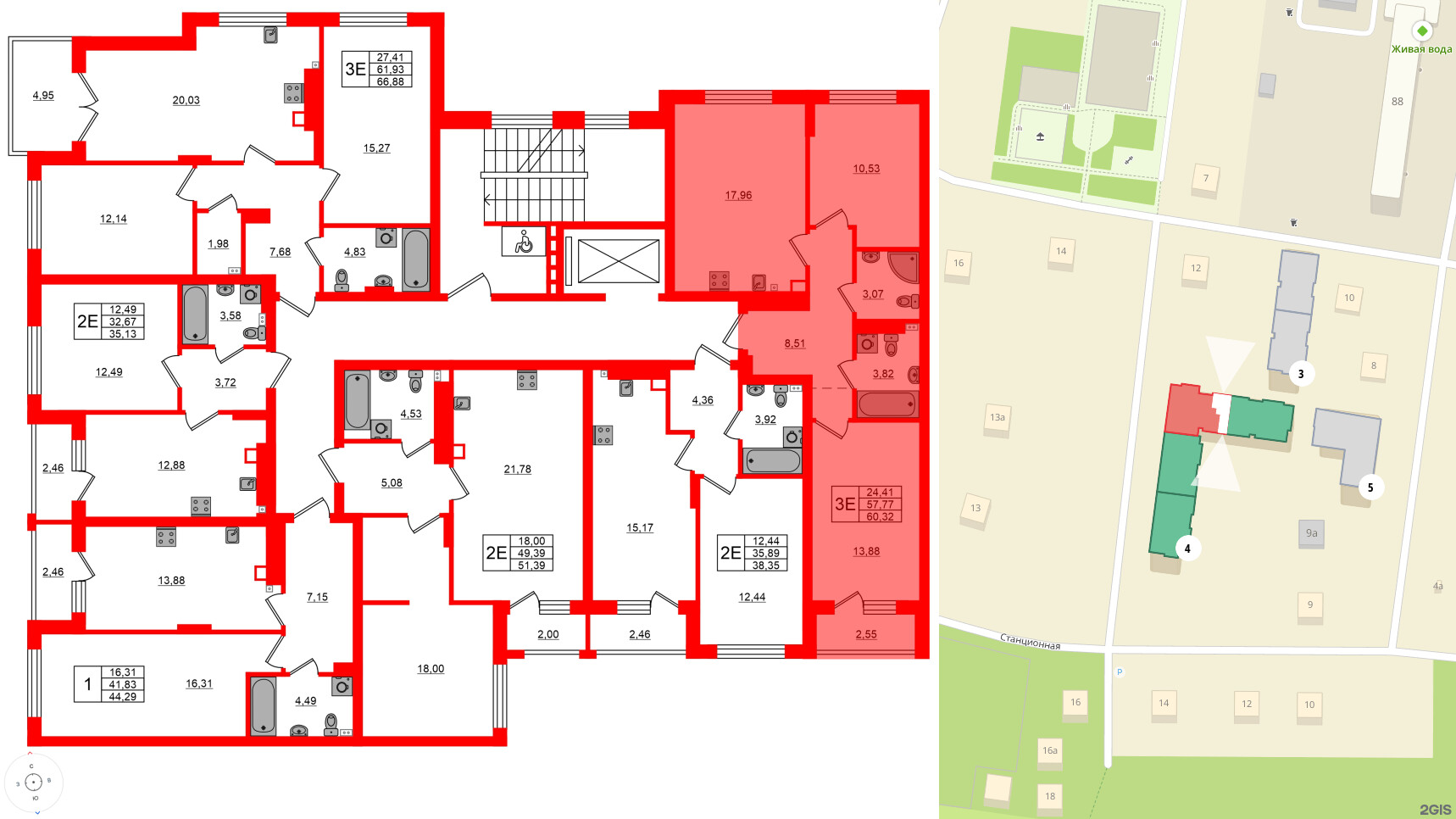 Квартира в ЖК «Новая история», 2 комнатная, 60.32 м², 5 этаж