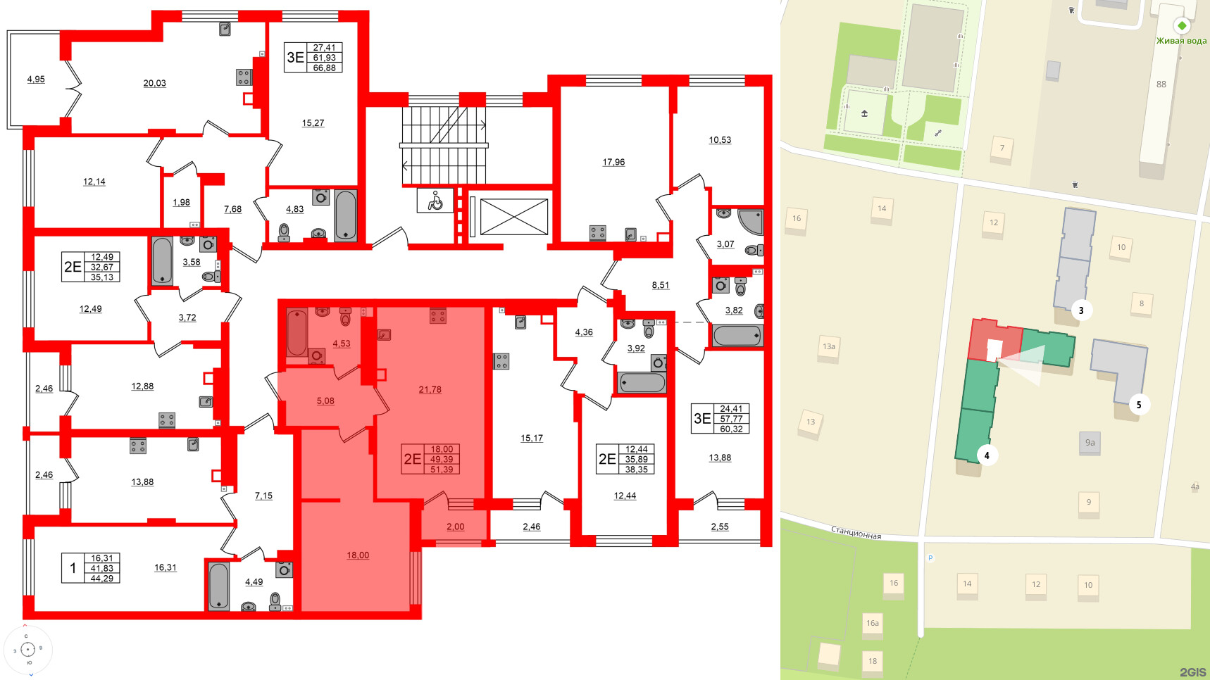 Квартира в ЖК «Новая история», 1 комнатная, 51.39 м², 5 этаж