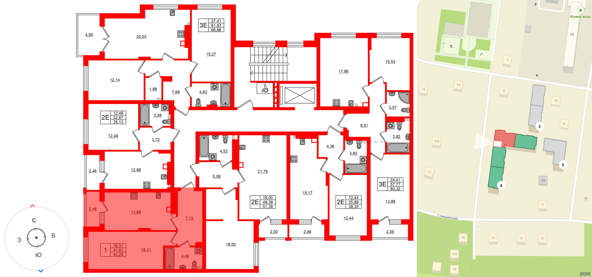 Квартира в ЖК «Новая история», 1 комнатная, 44.29 м², 5 этаж