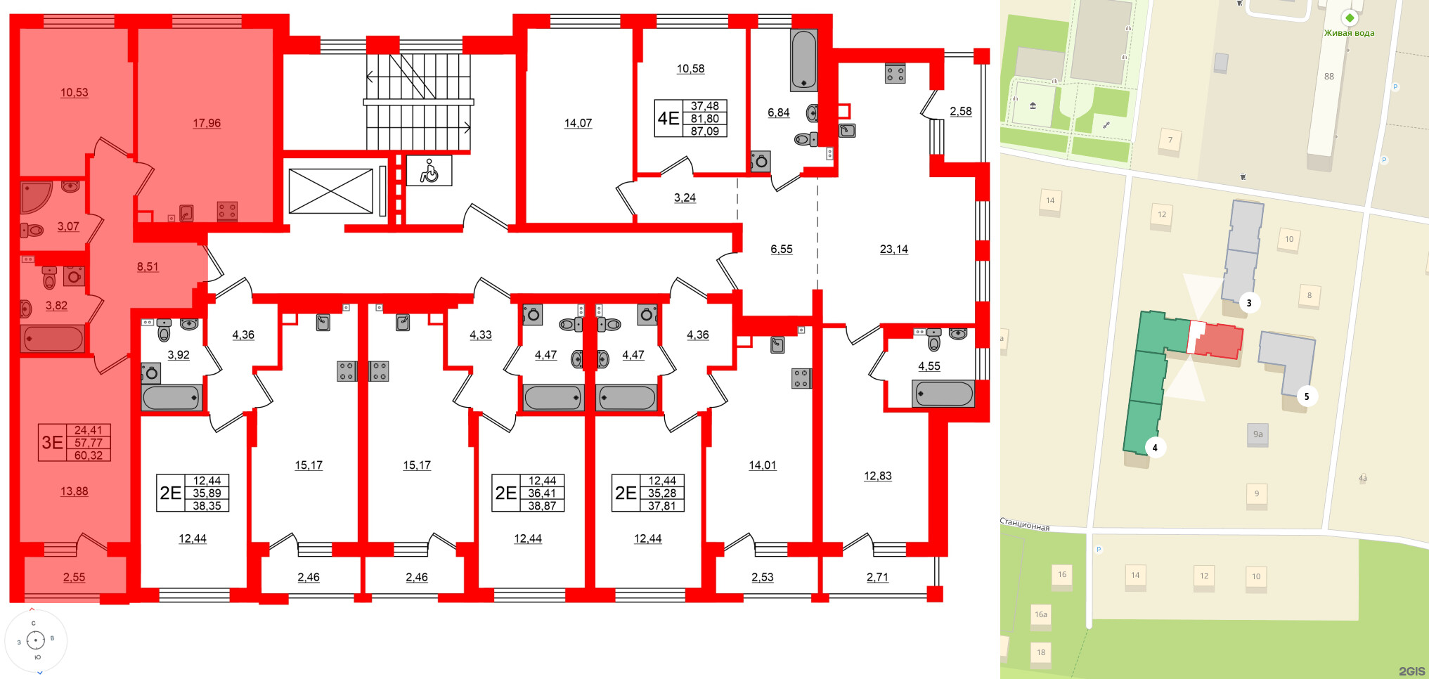 Квартира в ЖК «Новая история», 2 комнатная, 60.32 м², 3 этаж
