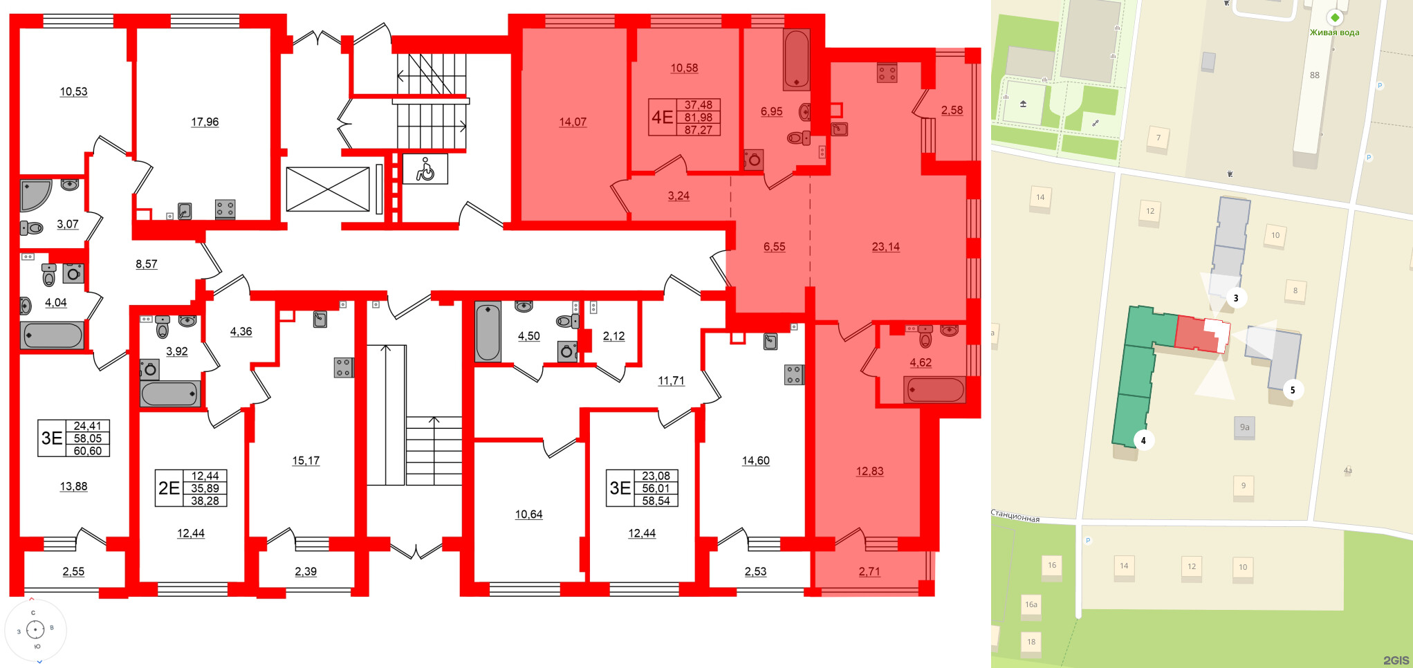 Квартира в ЖК «Новая история», 3 комнатная, 87.27 м², 1 этаж