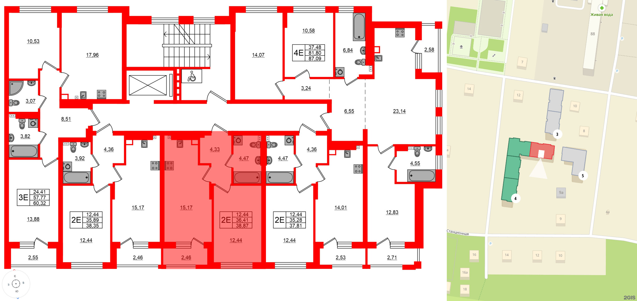 Квартира в ЖК «Новая история», 1 комнатная, 39.87 м², 2 этаж