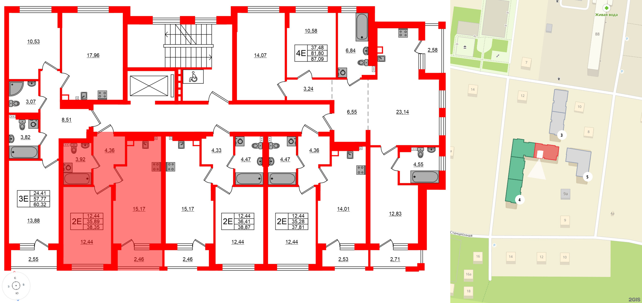 Квартира в ЖК «Новая история», 1 комнатная, 38.35 м², 2 этаж
