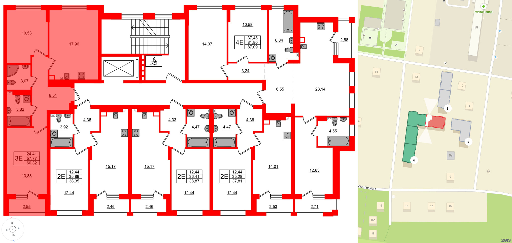Квартира в ЖК «Новая история», 2 комнатная, 60.32 м², 2 этаж