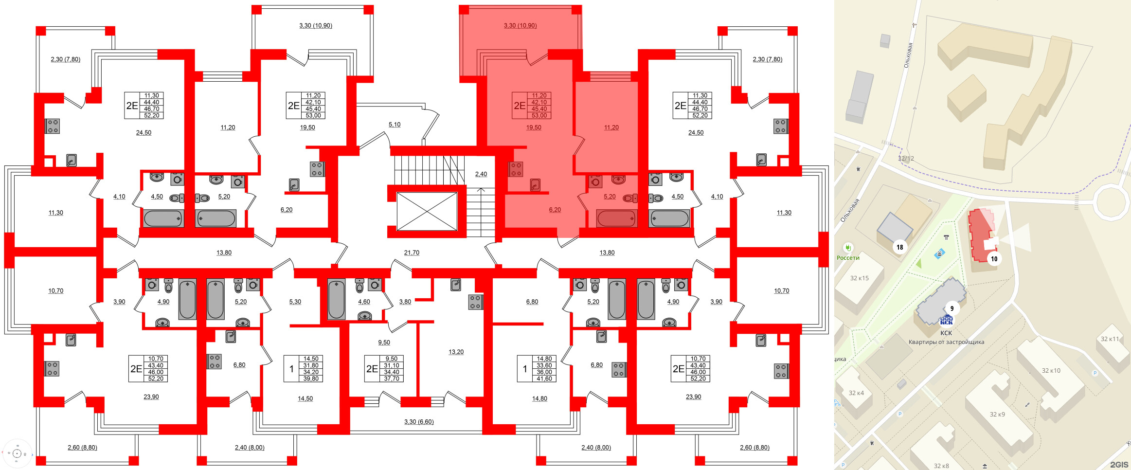 Квартира в ЖК Парковый, 1 комнатная, 45.4 м², 1 этаж