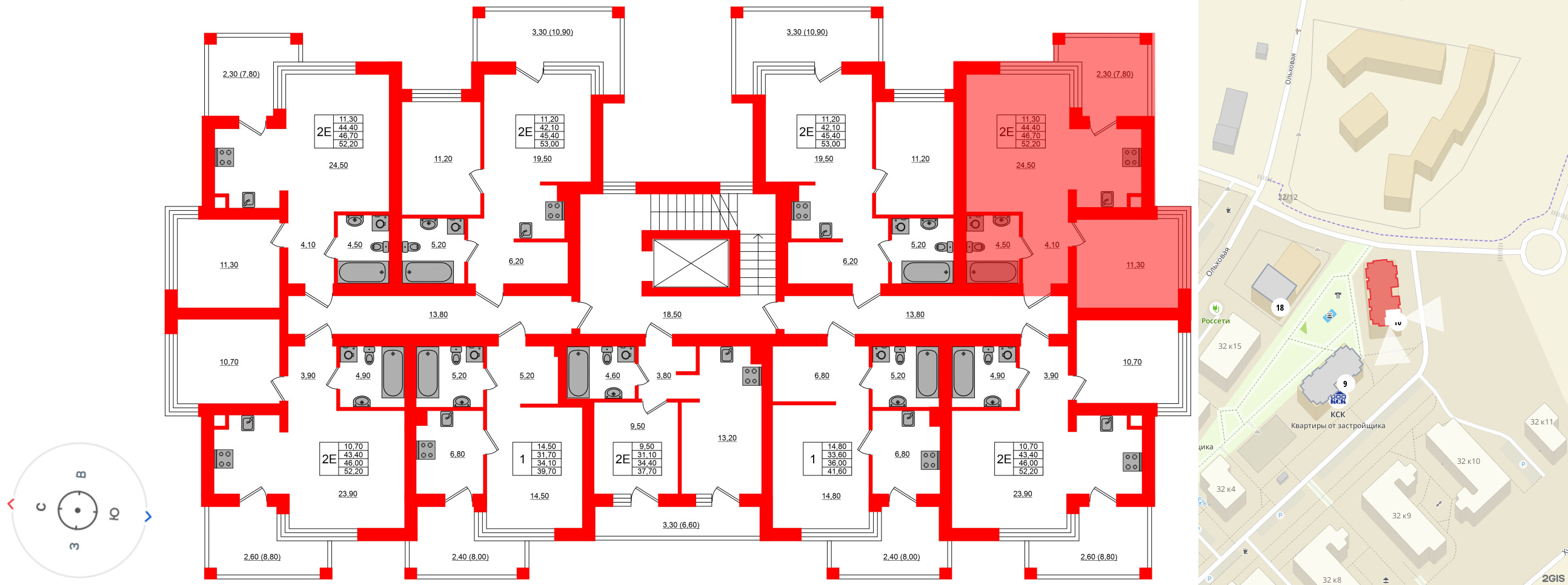 Квартира в ЖК Парковый, 1 комнатная, 46.7 м², 4 этаж